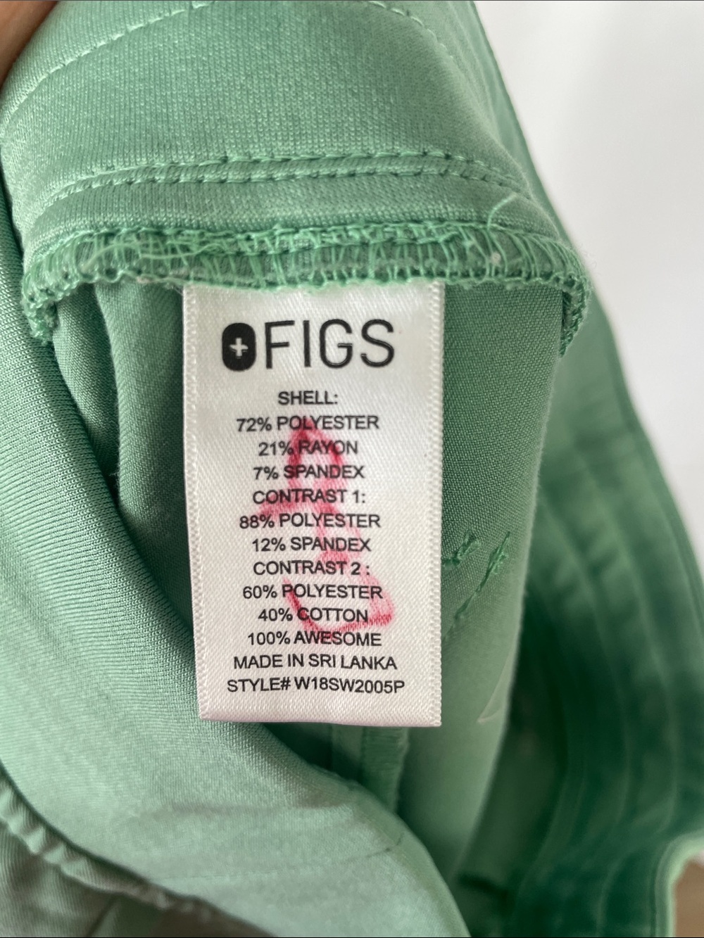 Figs Sage Green Scrub Set/Jogger Pants with Bright Orange Drawstring - Size XXS - Picture 11 of 14
